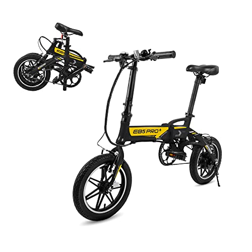 Swagtron Swagcycle EB-5 PLUS Folding Electric Bike with Pedals and Removable Battery, Black, 14" Wheels