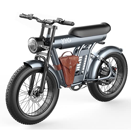 YYG Cool Electric Bike Adult 1200W, 20 Inch Fat Tire Ebike 32MPH & 45 Miles Long Range Urban Commuter E with 48V 20AH Battery, Dual Shock Absorber Motorcycle Dirt Silver-Gray