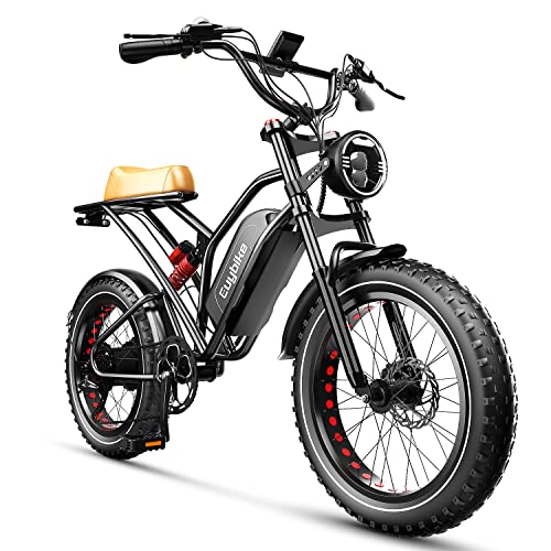 EUY Electric Bike for Adults, 1000W Motor 48V 25Ah Removable Battery Ebike,20'' Fat Tire Electric Bike 30MPH Snow Beach Mountain Electric Bicycle,Upgrade Hydraulic Brake,Dual Suspension