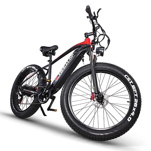 tifgalop 48V 18Ah Adult Electric Bike, 1000W Pure Copper Motor Removable Battery 26 Inch Fat Tire Electric Bike, Full Suspension Electric Mountain Bike 33MPH Long Range Fast Electric Bike