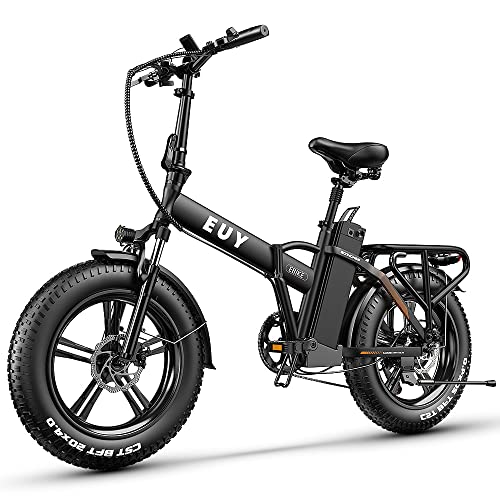 EUY Folding Electric Bike for Adults,48V 20AH/16AH Removable Lithium Battery, 750W Motor 30MPH Electric Bicycle, 20" Fat Tire Electric Commuter Beach Snow Bicycle,7-Speed,Dual Shock Absorber