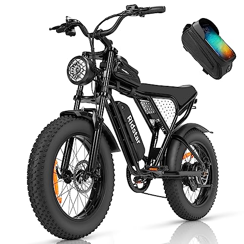 Ridstar Electric Bike for Adults, 20'' 1000W Fat Tire Motorcycle, 25MPH Dirt Bike with Removable 48V15Ah Battery E-Bike Shimano 7, Black (Q20 MINI)