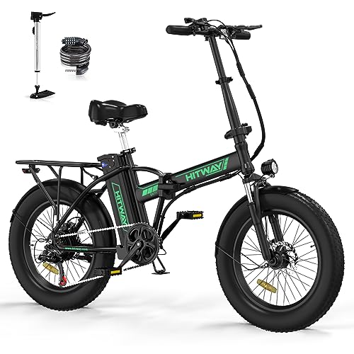 HITWAY Electric Bike for Adults, 20'' x 4.0 Fat Tire Ebike with 750W Motor, 48V/15Ah Foldable Bike, E Long Range Mountain Beach Snow, Shimano 7-Speed Bicycle Dark Black Green,BK11M