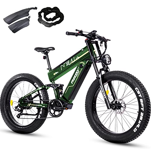 FREESKY Electric Bike for Adults, 1000W BAFANG Motor Dual Battery 26”Fat Tire E-Bicycle, Full Suspension E Mountain Bike 35MPH Long Range Fast Ebikes