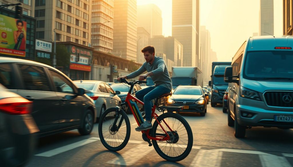 E-bike navigating through traffic congestion